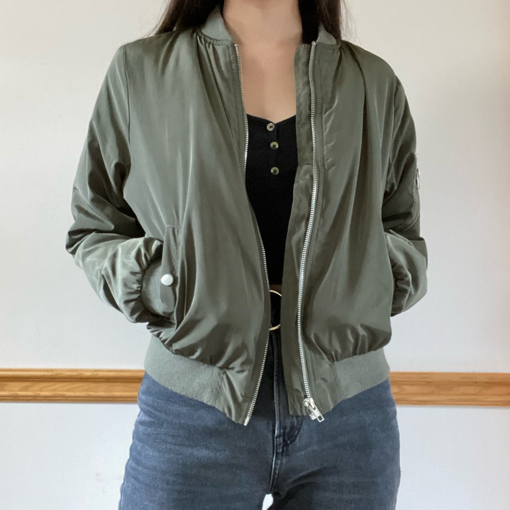 3/$15 Olive green bomber jacket - Picture 2 of 4